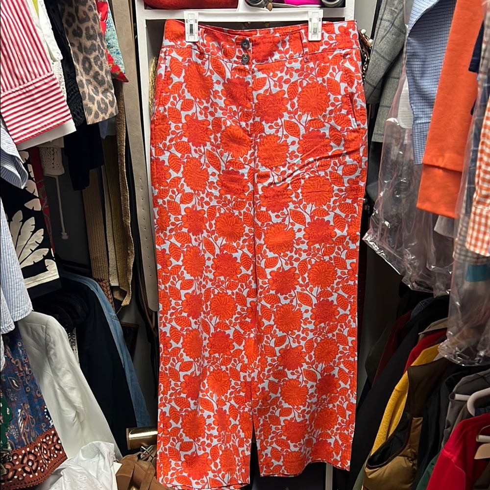 Boden Orange and Blue Floral Pants 12L - Picture 2 of 5